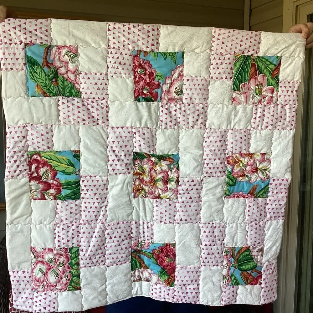 NWT Hand Crafted Floral Patchwork Quilt - Pink and White for New Baby or Toddler
